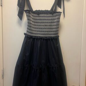 En Saison Navy and White Smocked Dress